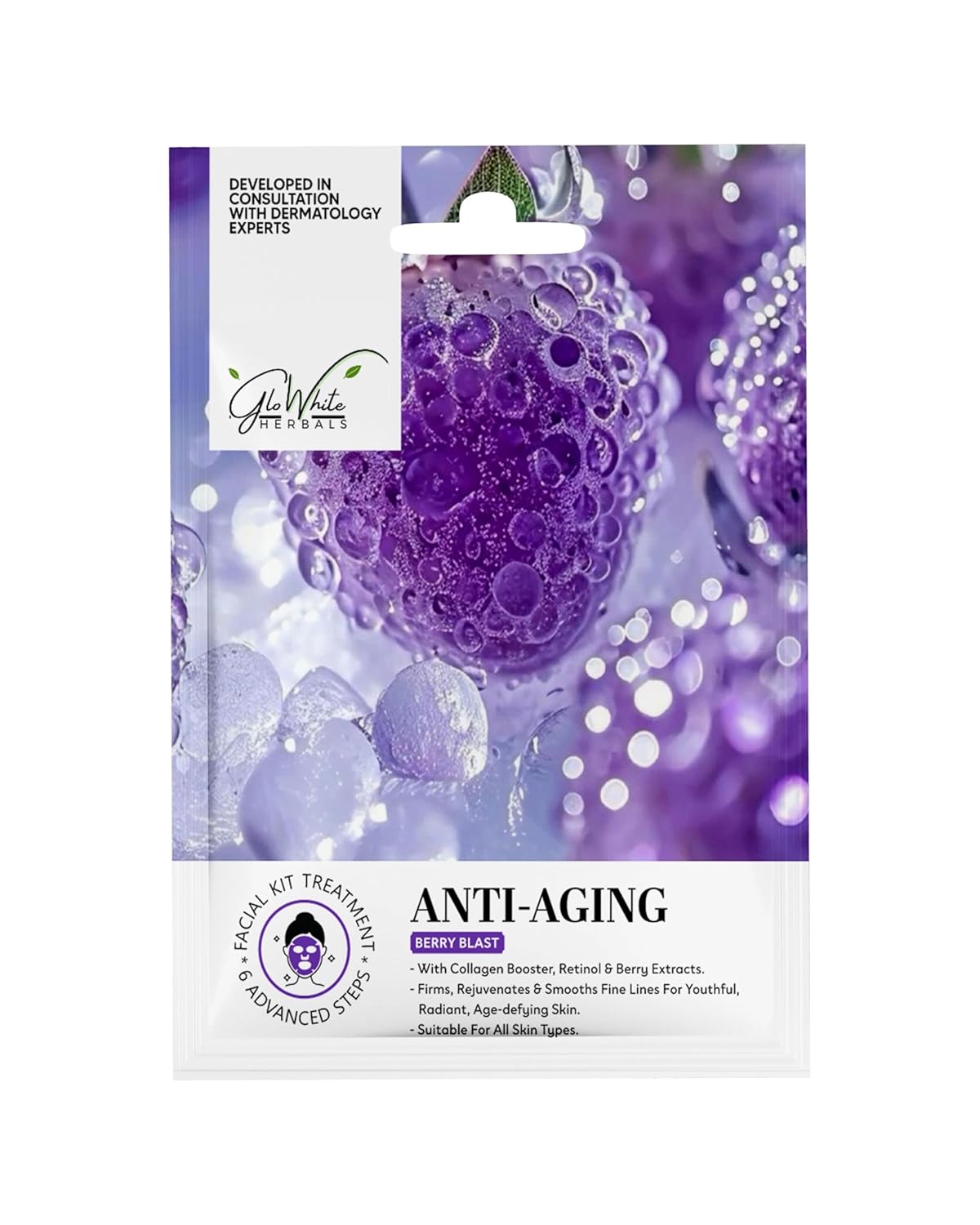 Gowhite Herbals Anti-Aging Facial Kit – 6 Step Professional Salon Facial | With Hyaluronic Acid, Retinol & Vitamin C | Skin Firming & Wrinkle Care | Single Use Facial Kit for Women & Home Use